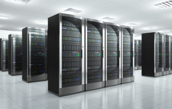 Modern network and communication concept: server room in datacenter
